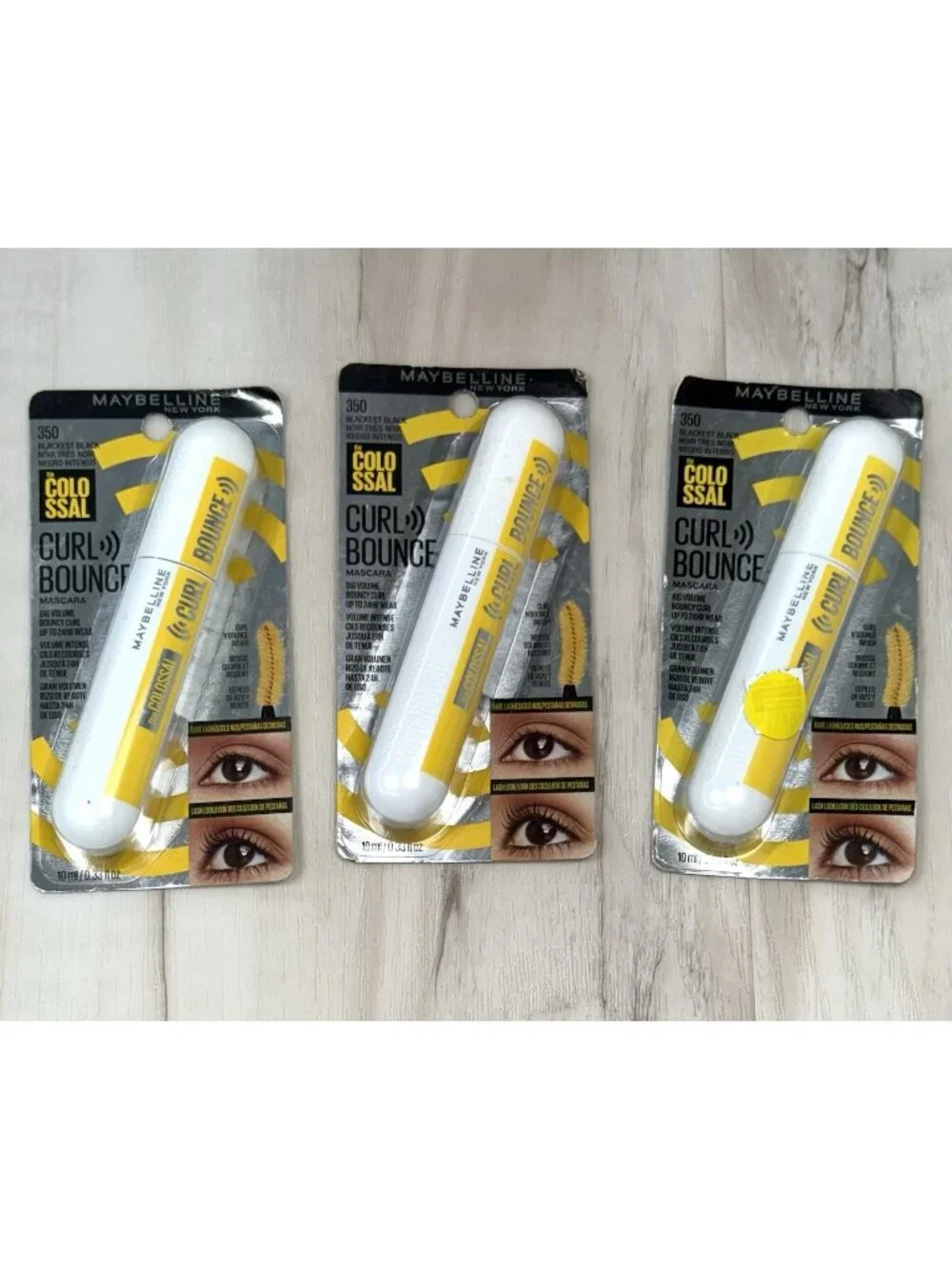 3pk MAYBELLINE The Colossal Curl Bounce MASCARA Volume 350 Blackest Black NIP